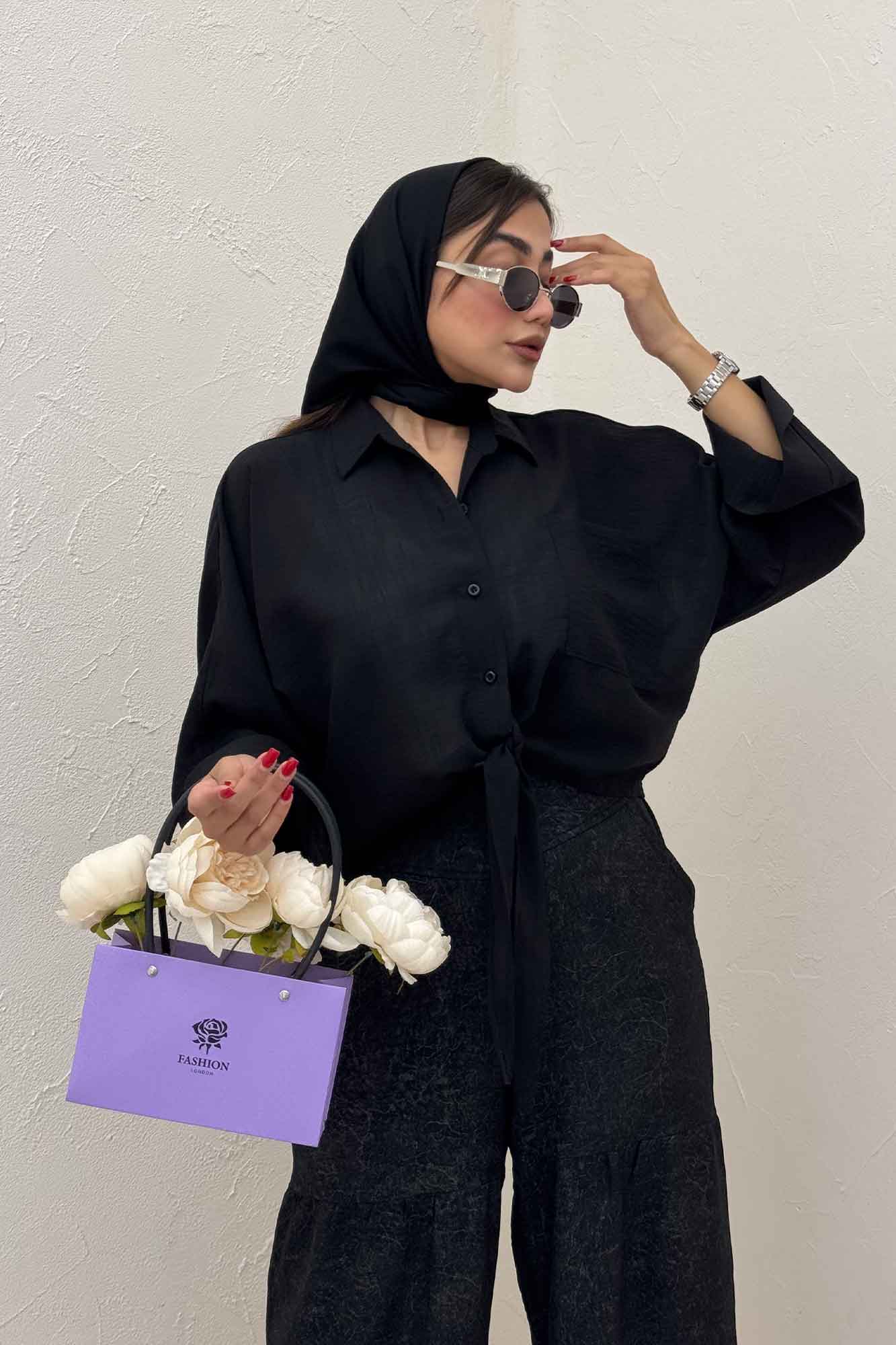 شومیز گره ای تک جیب لینن SND