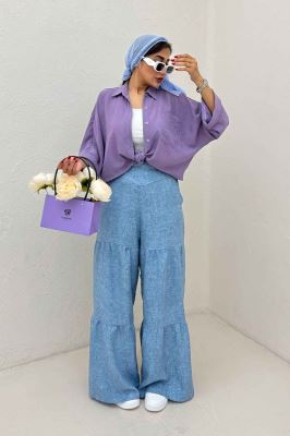 شومیز گره ای تک جیب لینن SND