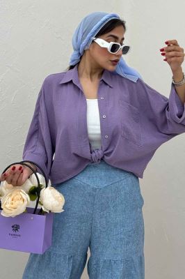 شومیز گره ای تک جیب لینن SND