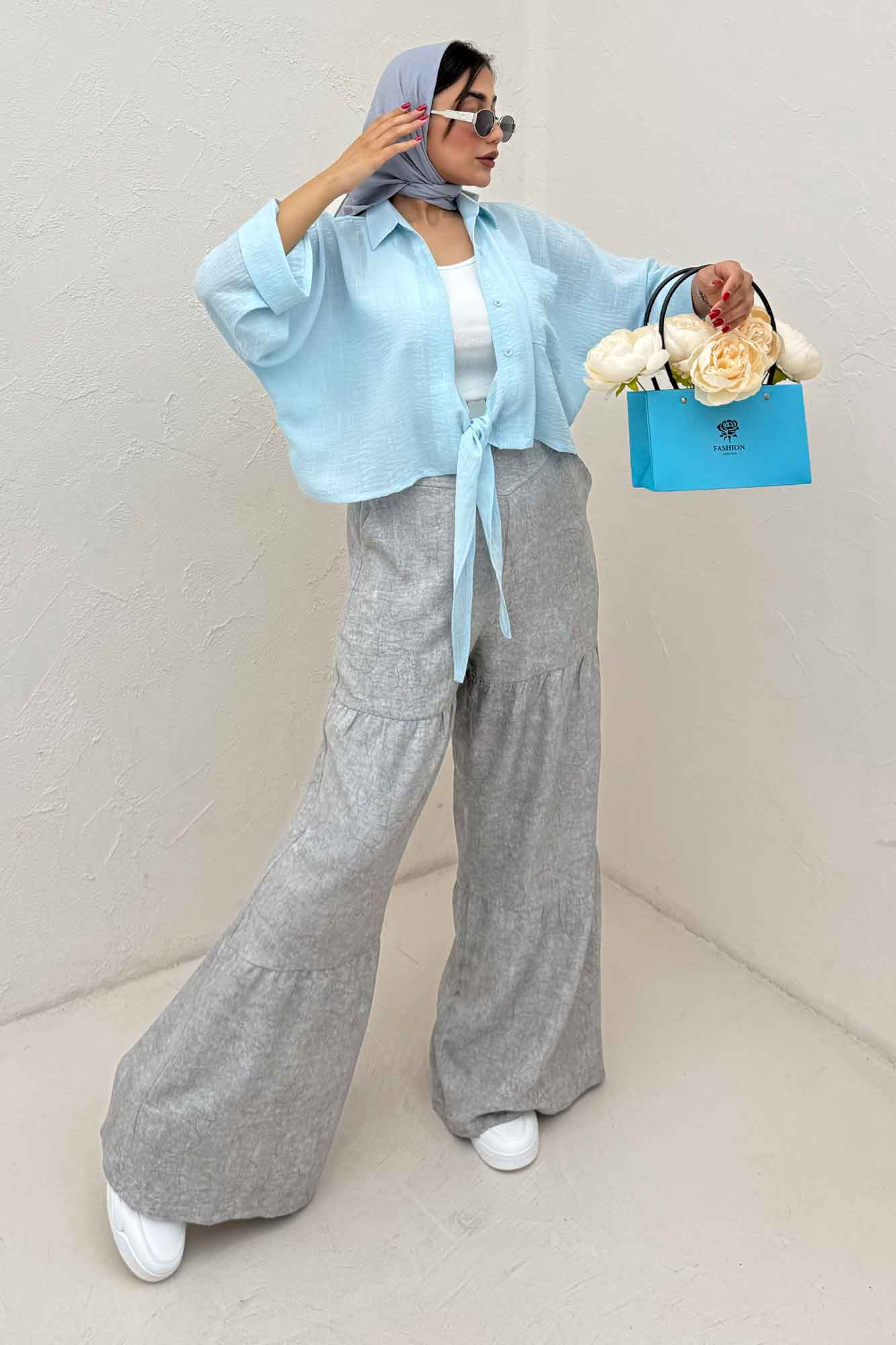 شومیز گره ای تک جیب لینن SND