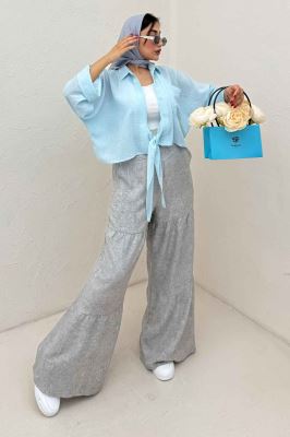 شومیز گره ای تک جیب لینن SND