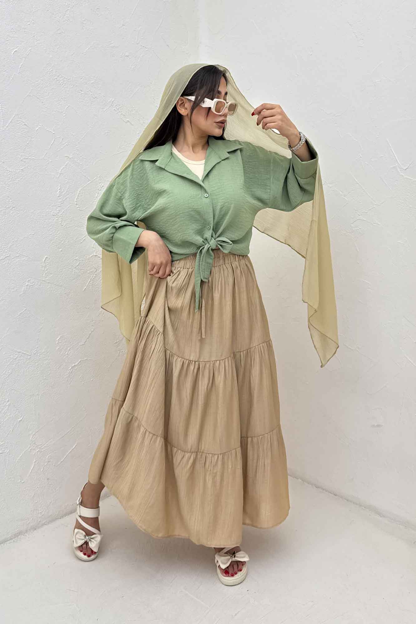 شومیز لینن کتان گره ای مچ دار