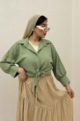 شومیز لینن کتان گره ای مچ دار