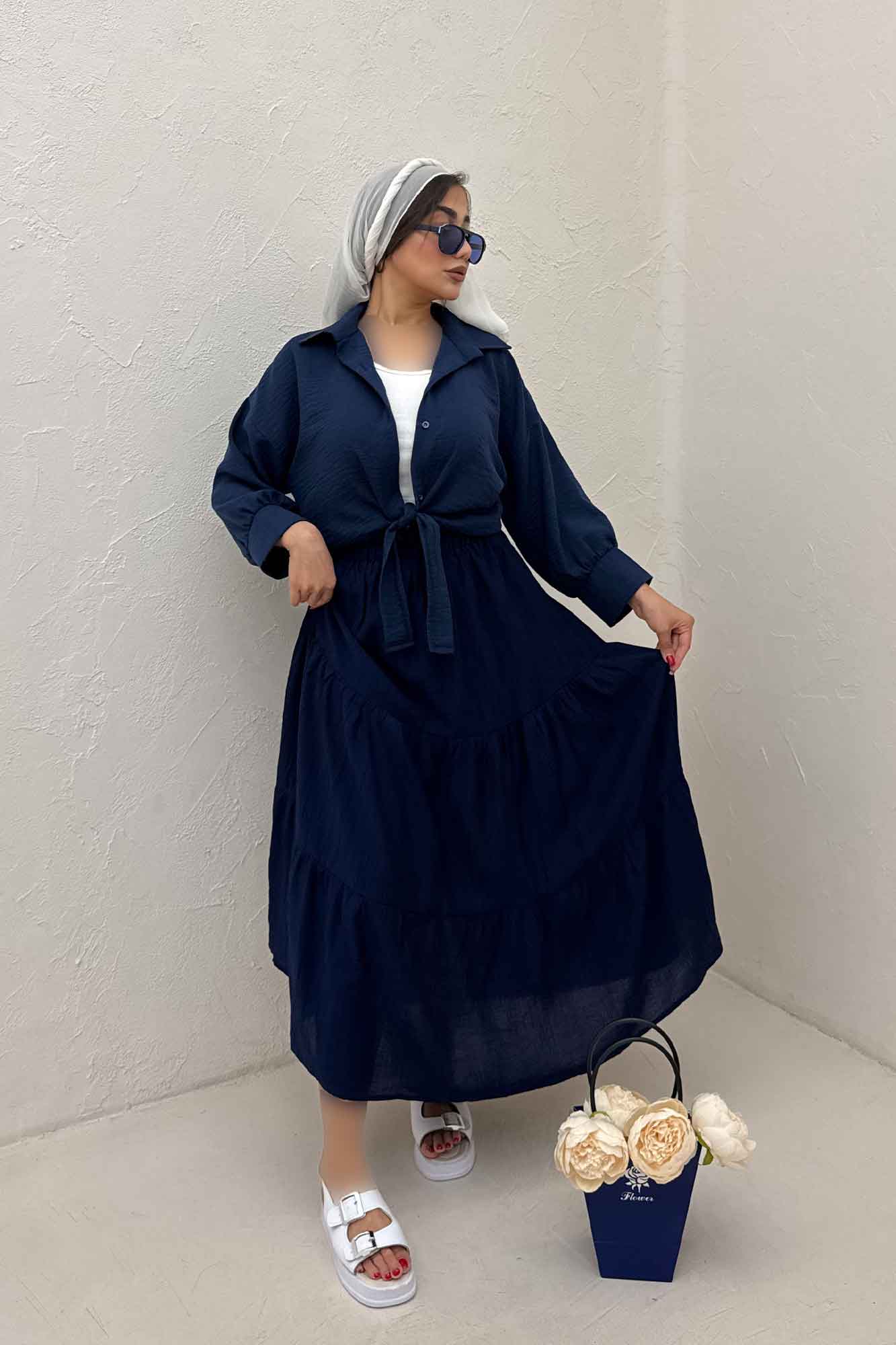 شومیز لینن کتان گره ای مچ دار