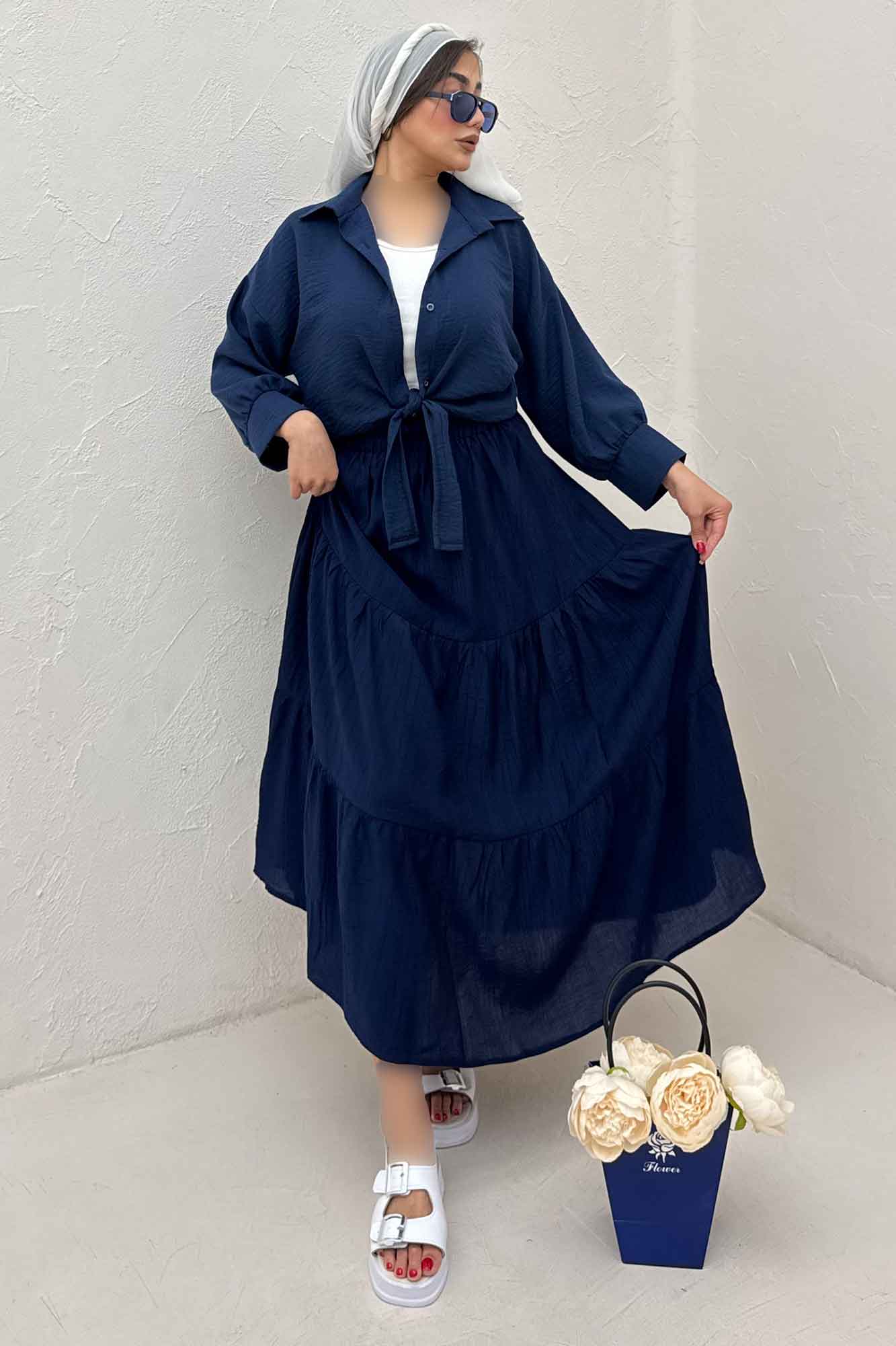 شومیز لینن کتان گره ای مچ دار