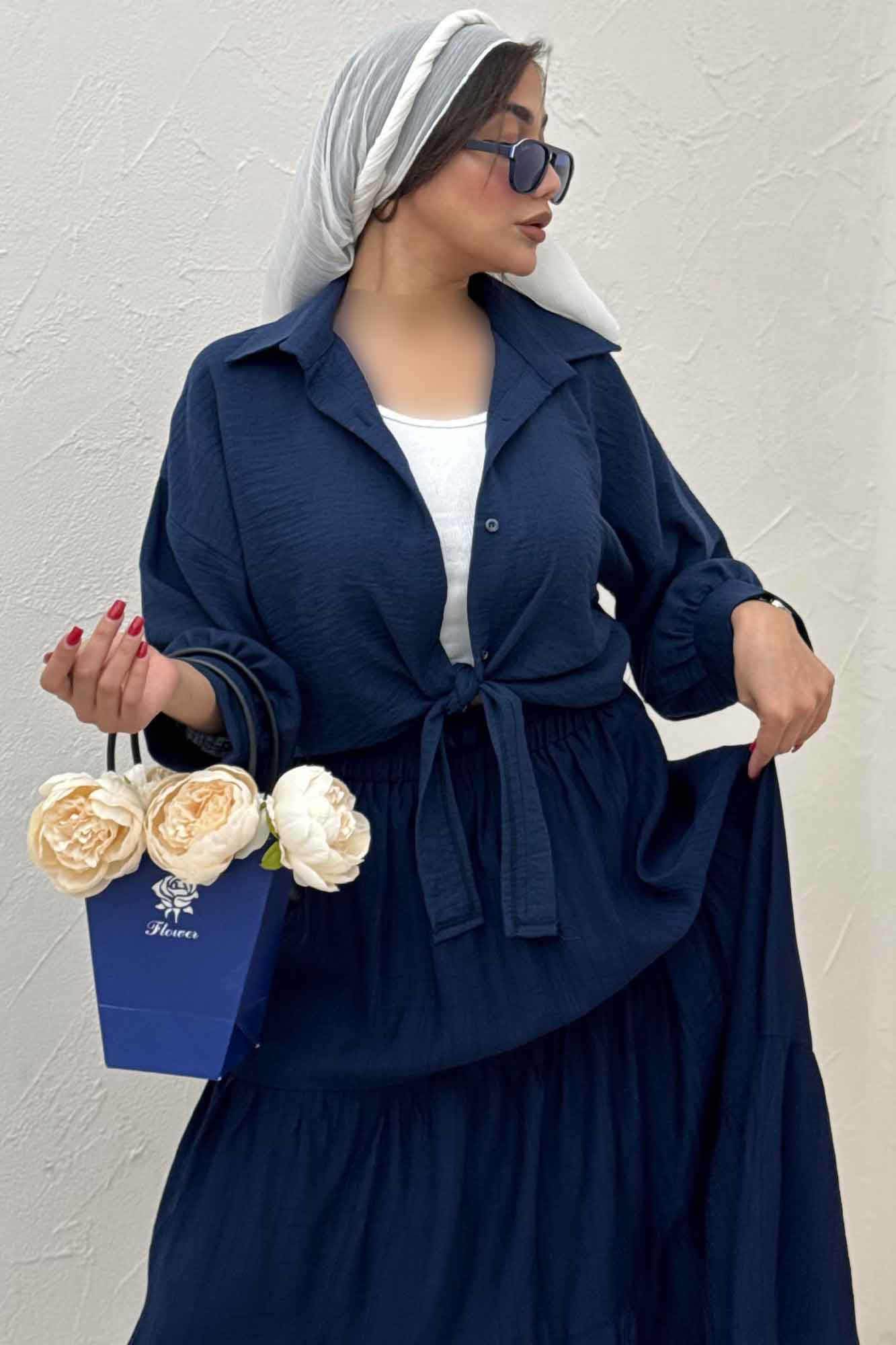 شومیز لینن کتان گره ای مچ دار