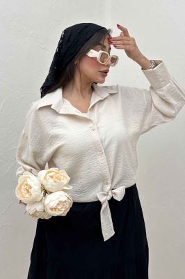 شومیز لینن کتان گره ای مچ دار