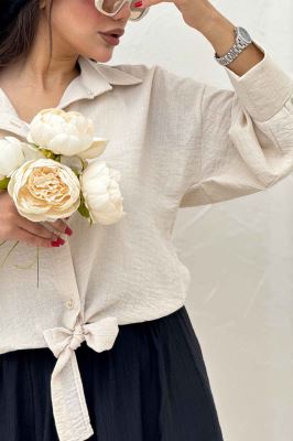 شومیز لینن کتان گره ای مچ دار