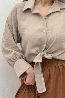 شومیز لینن کتان گره ای مچ دار