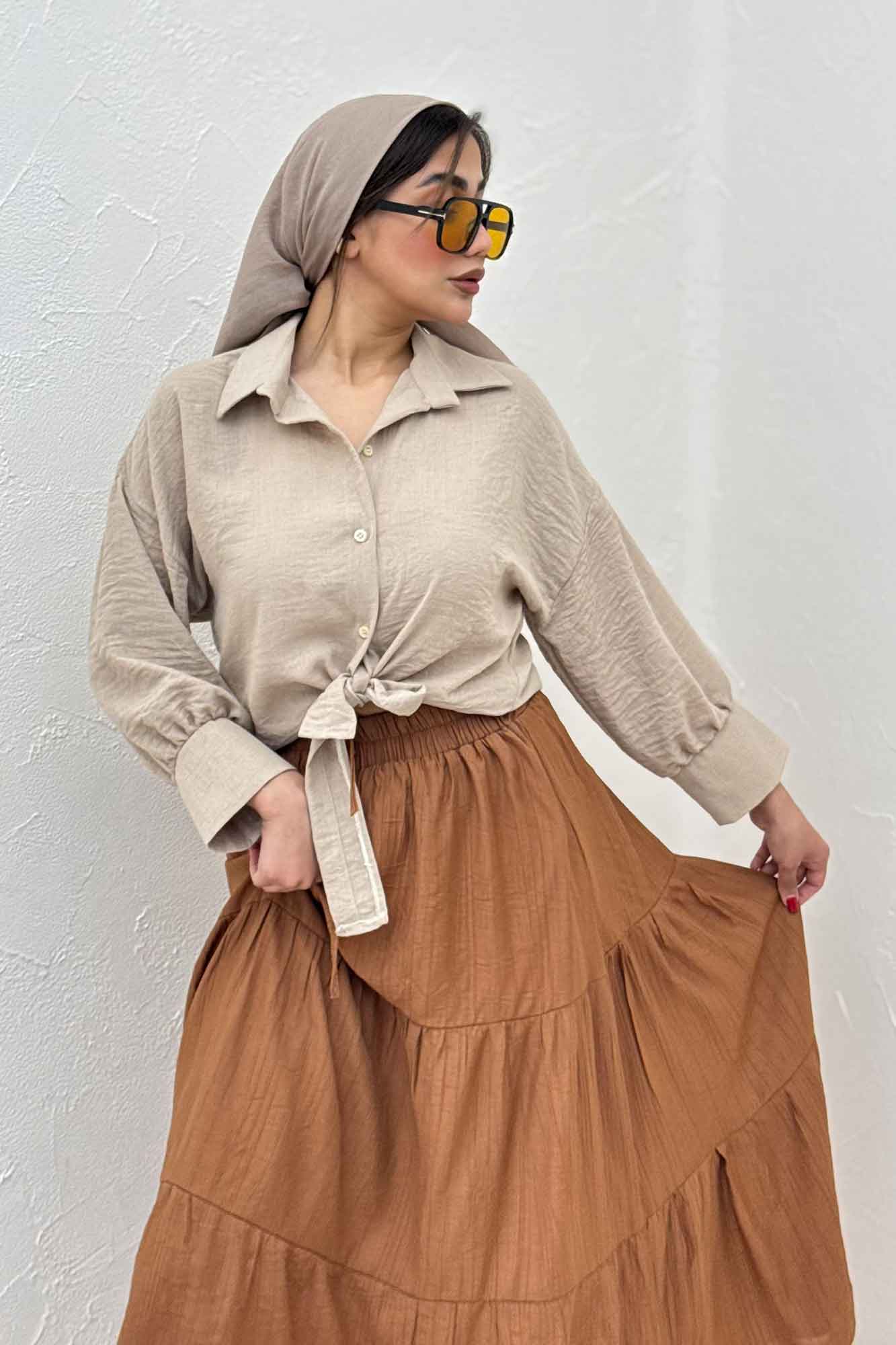 شومیز لینن کتان گره ای مچ دار