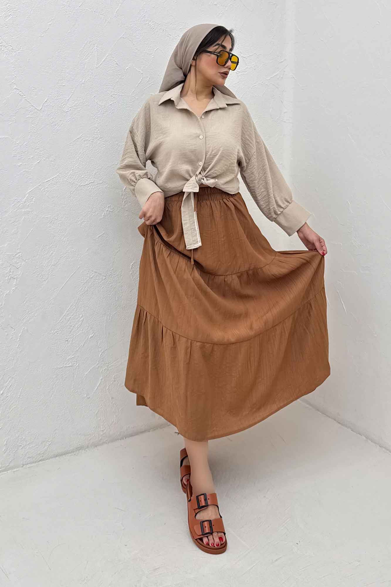 شومیز لینن کتان گره ای مچ دار