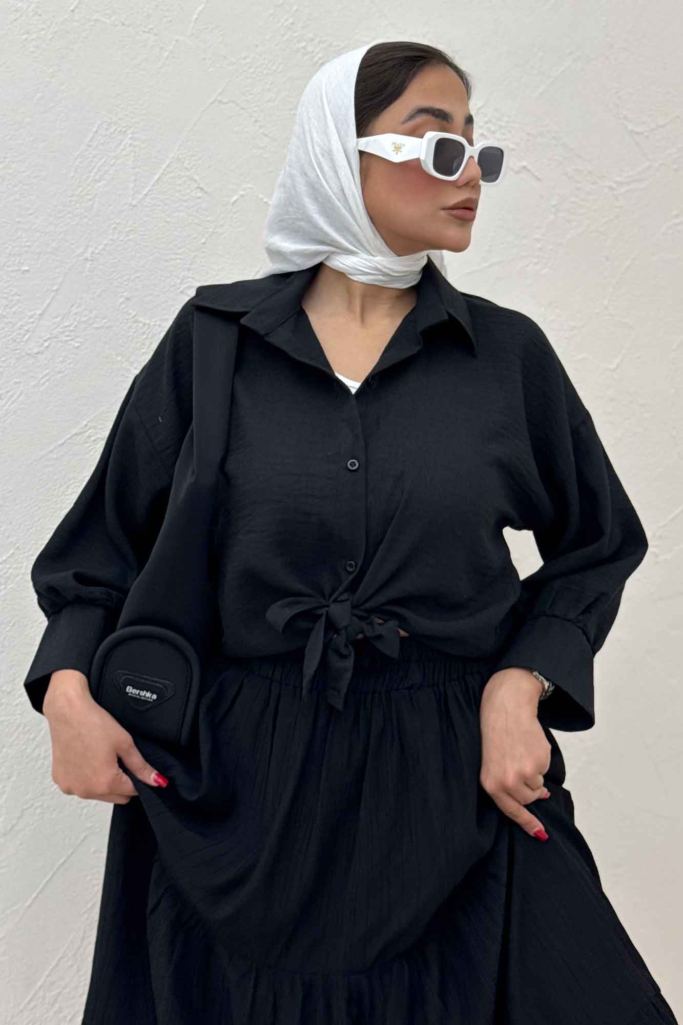 شومیز لینن کتان گره ای مچ دار