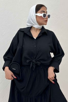 شومیز لینن کتان گره ای مچ دار