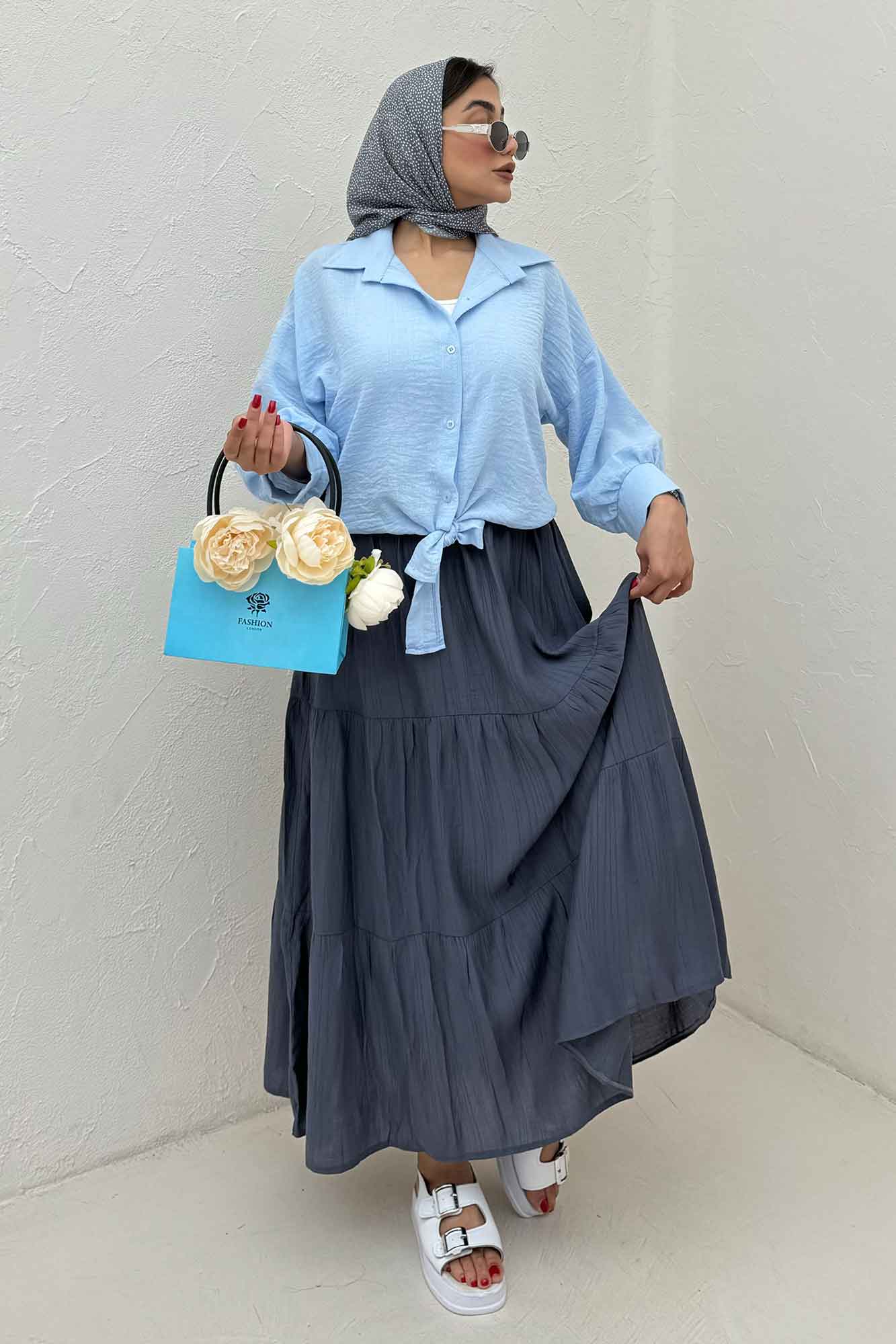 شومیز لینن کتان گره ای مچ دار