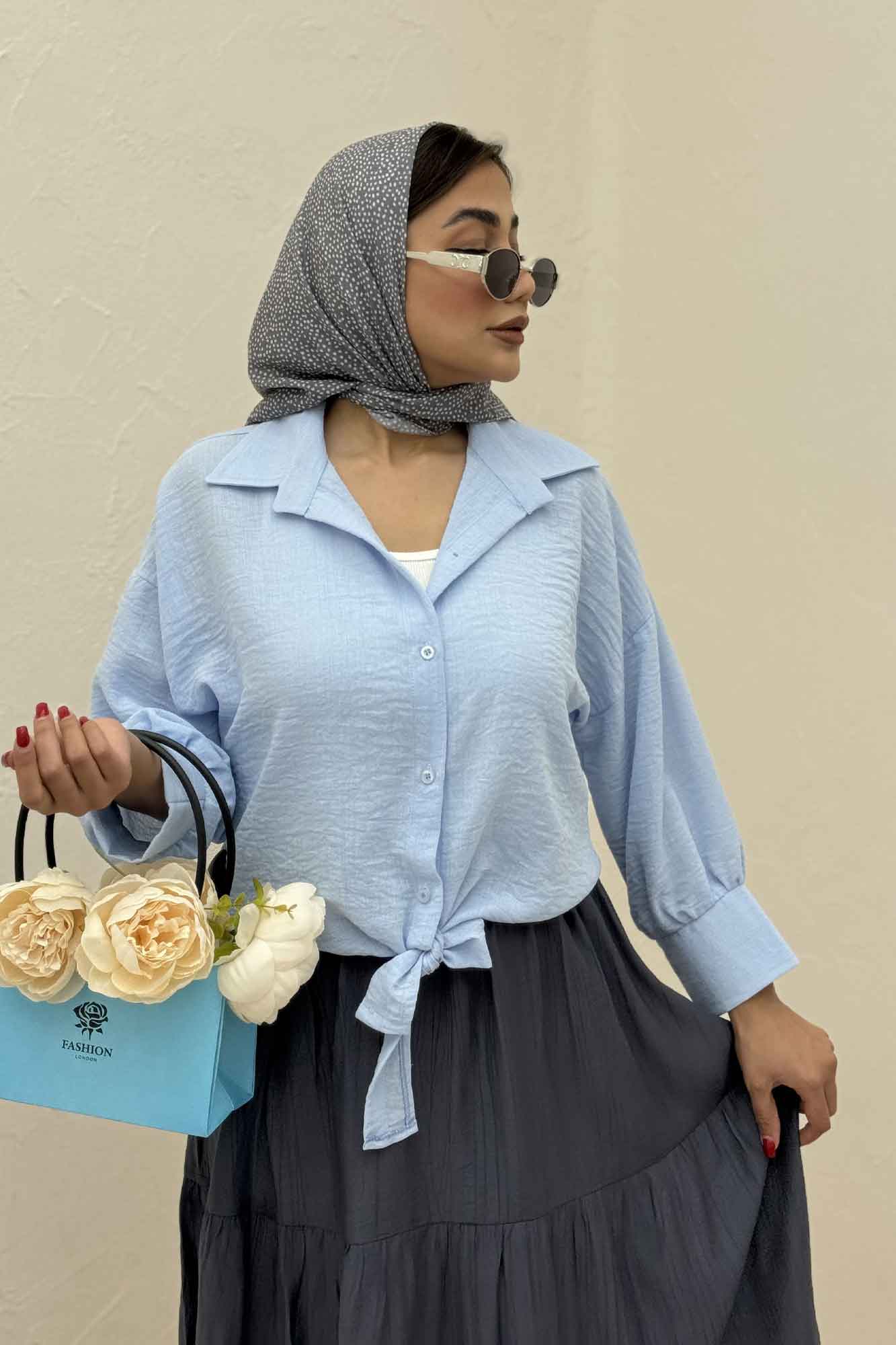 شومیز لینن کتان گره ای مچ دار