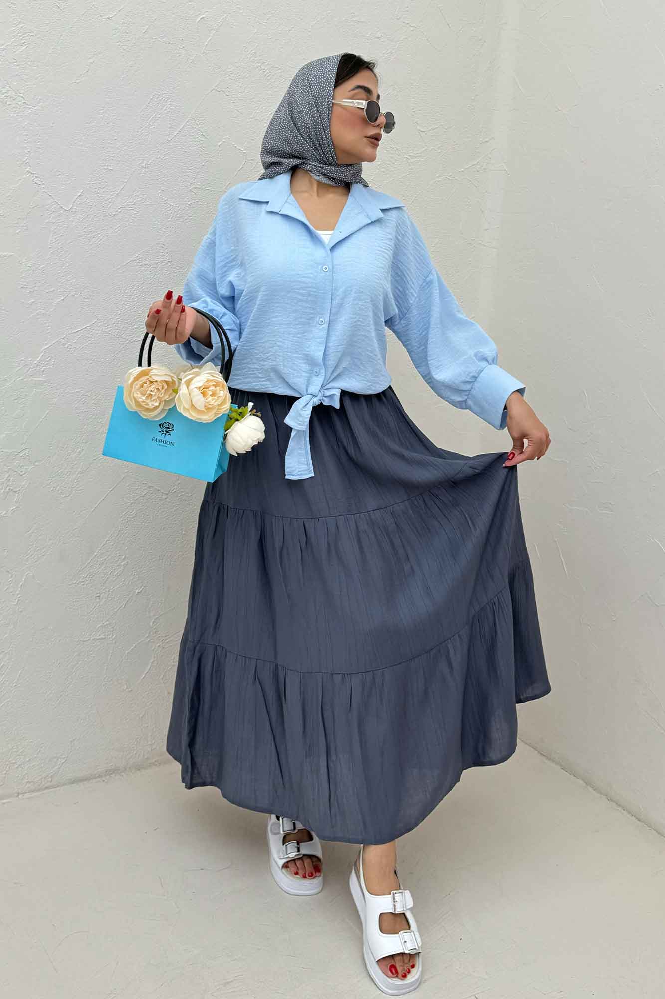 شومیز لینن کتان گره ای مچ دار