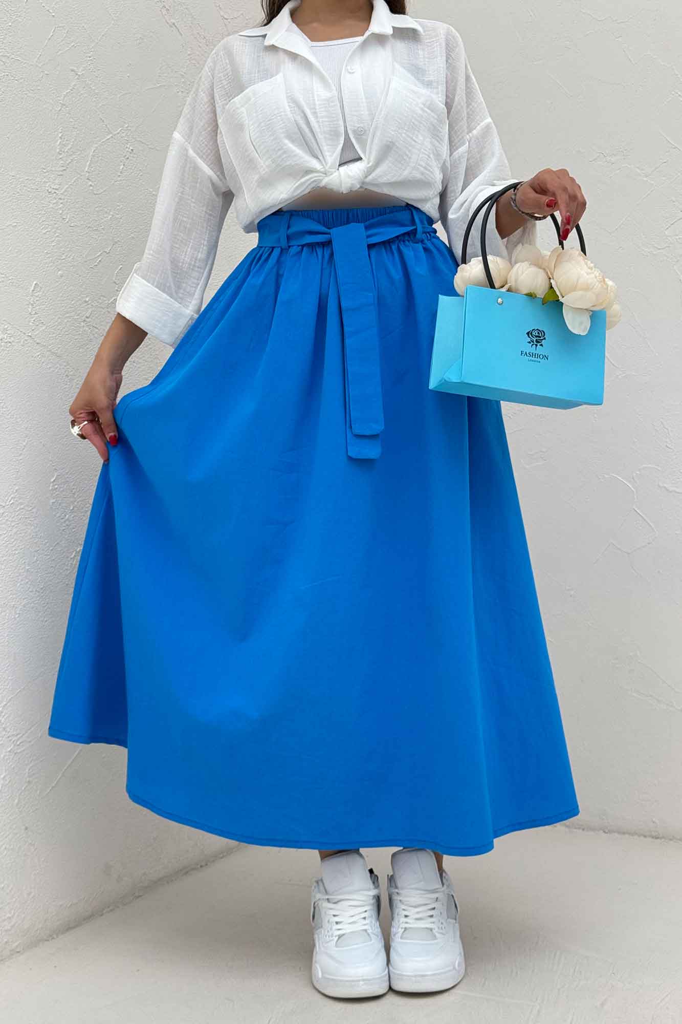 دامن کمربنددار لینن