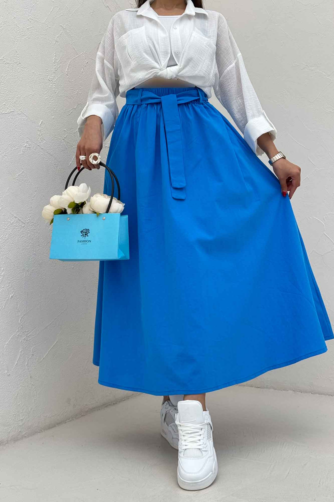 دامن کمربنددار لینن