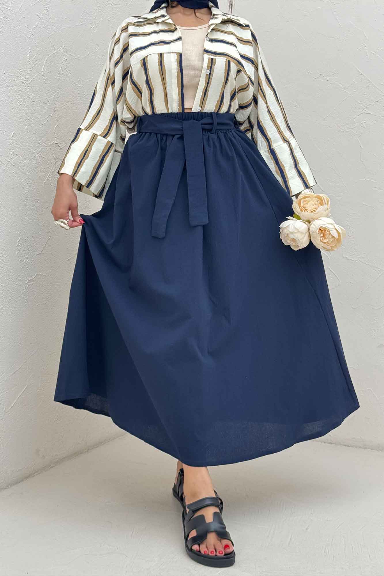 دامن کمربنددار لینن