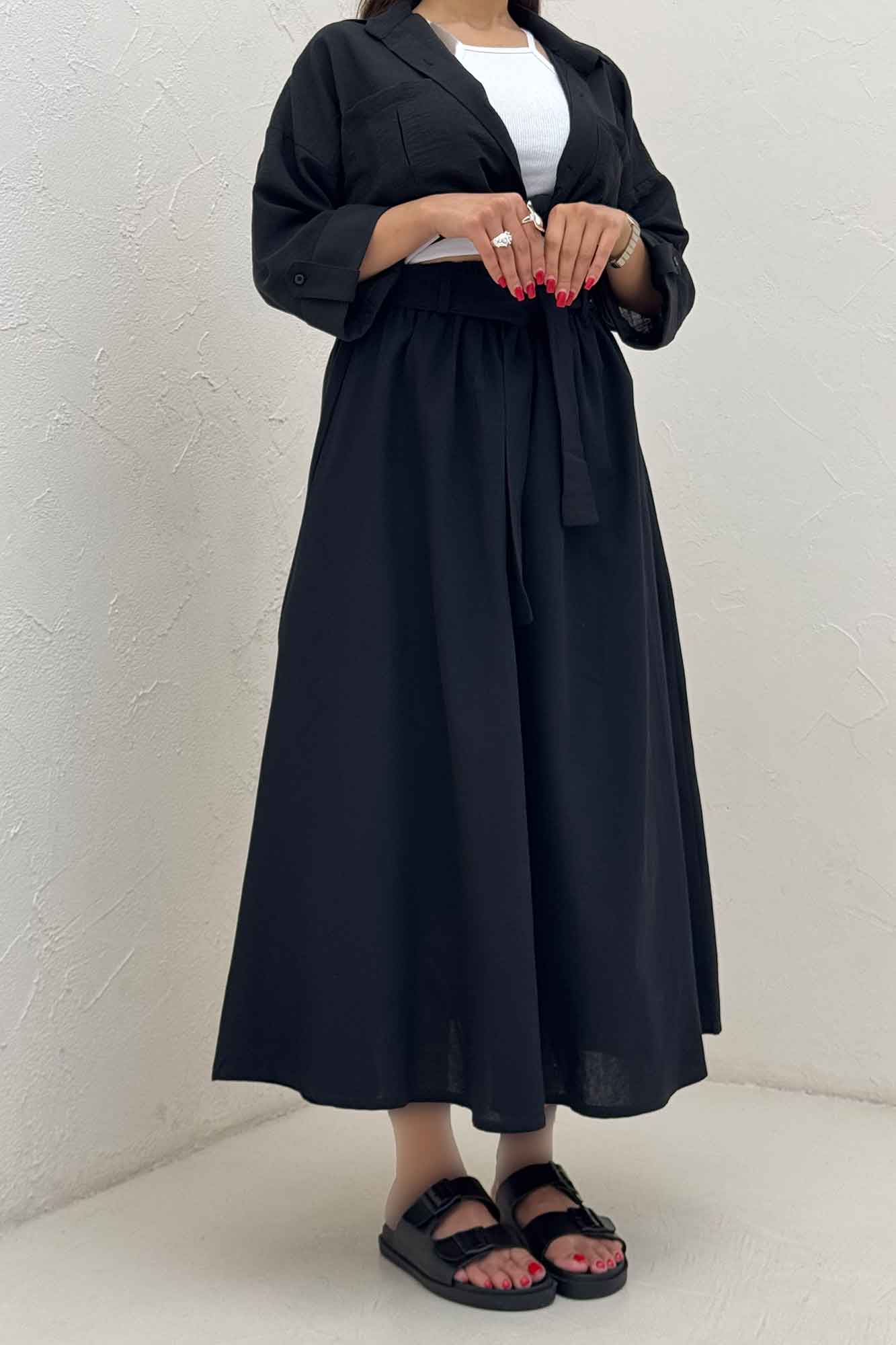 دامن کمربنددار لینن