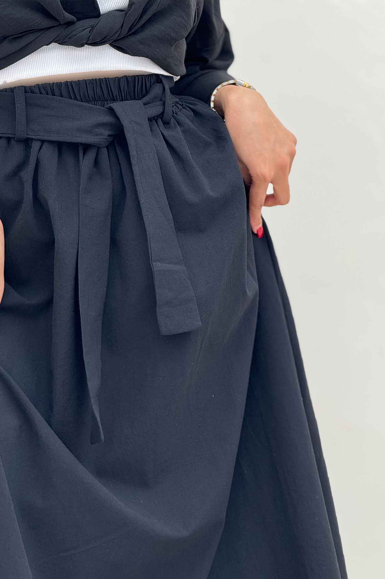 دامن کمربنددار لینن