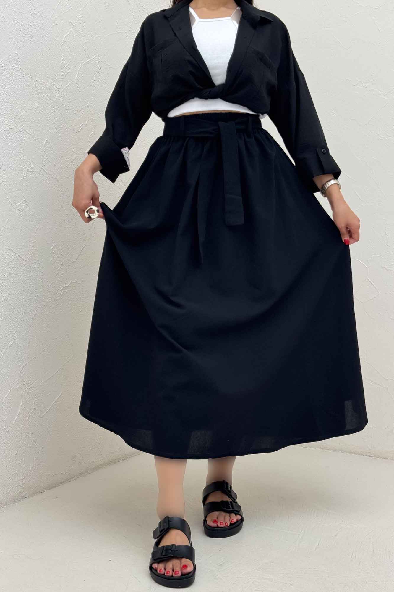 دامن کمربنددار لینن