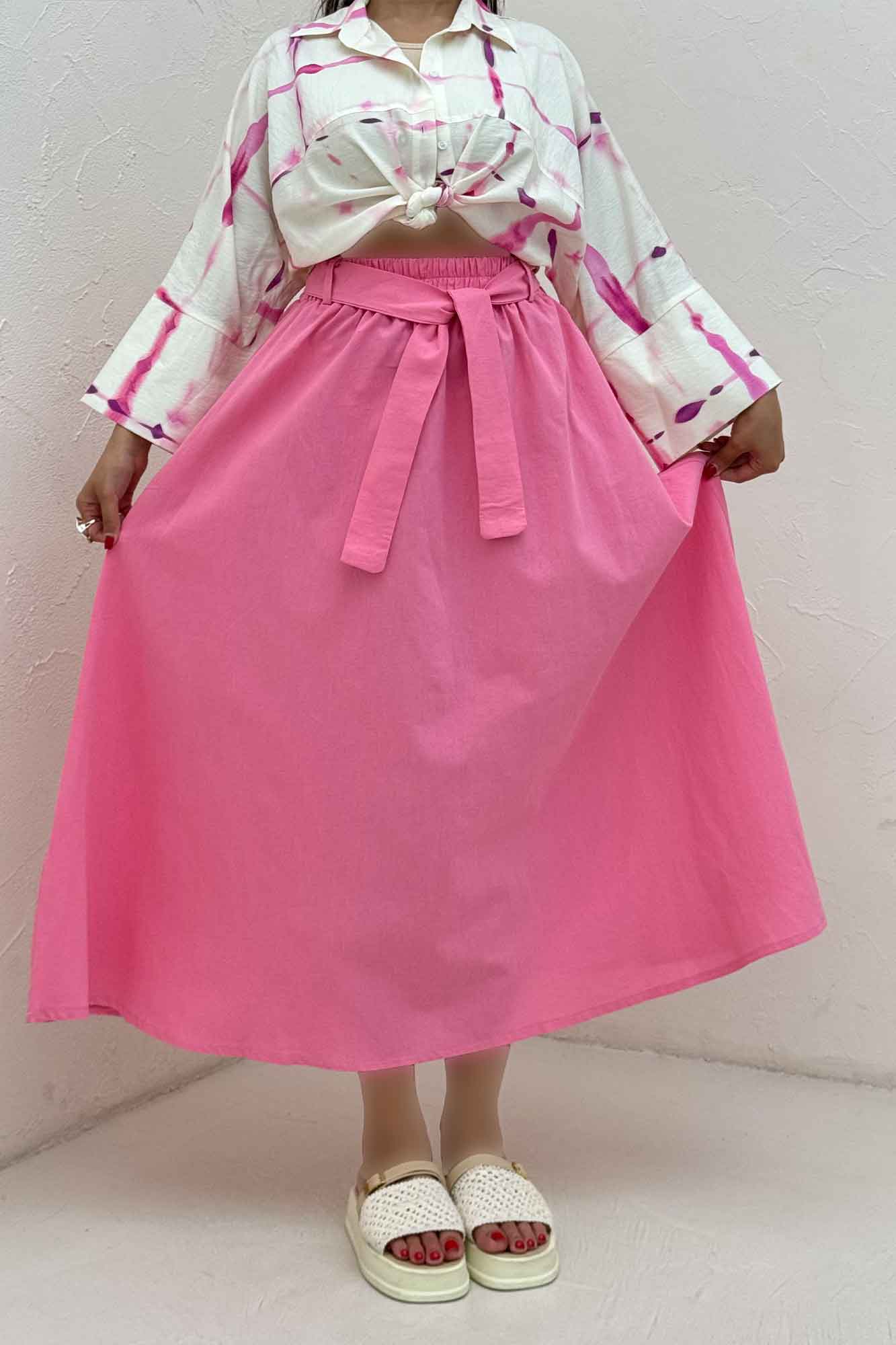 دامن کمربنددار لینن