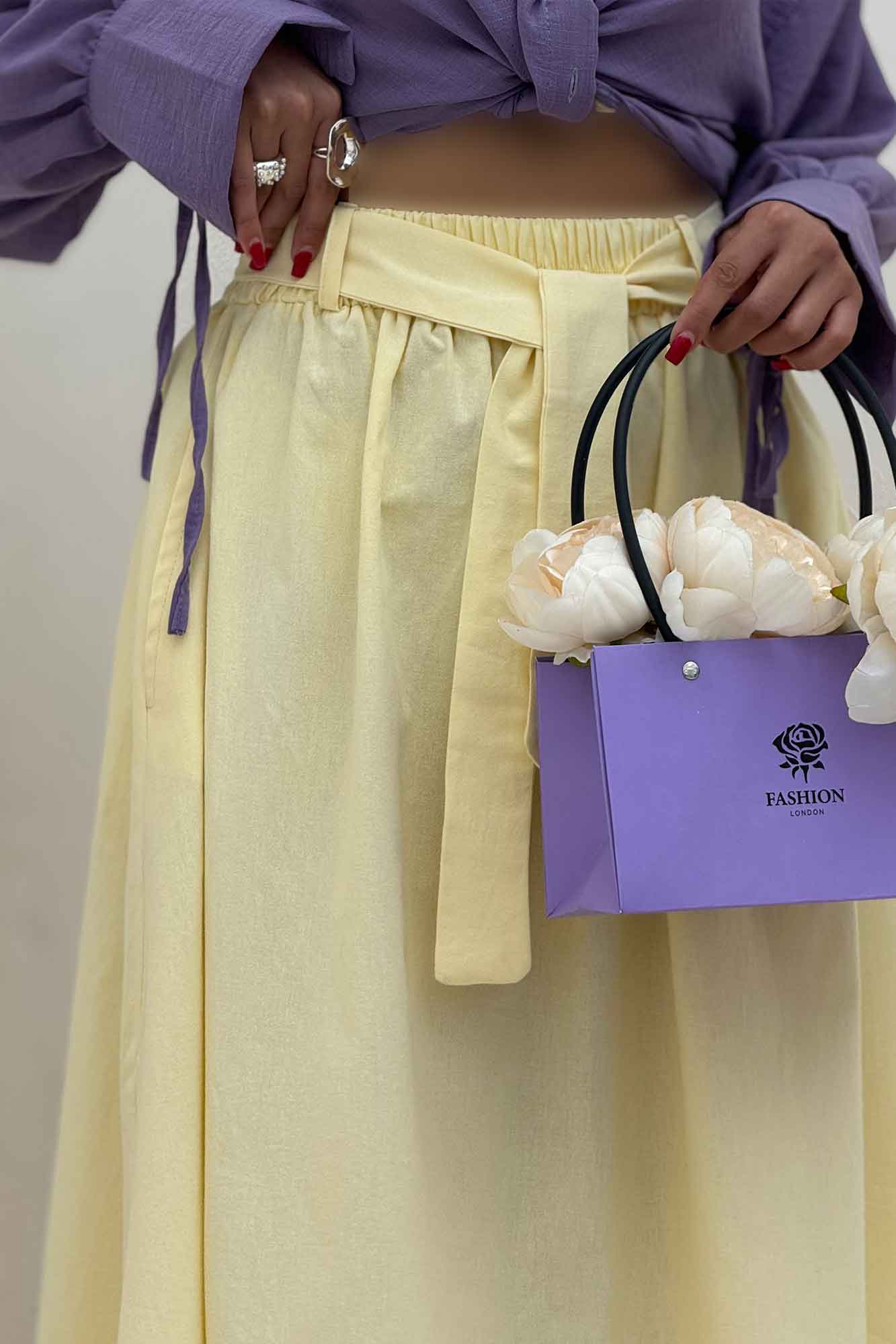 دامن کمربنددار لینن