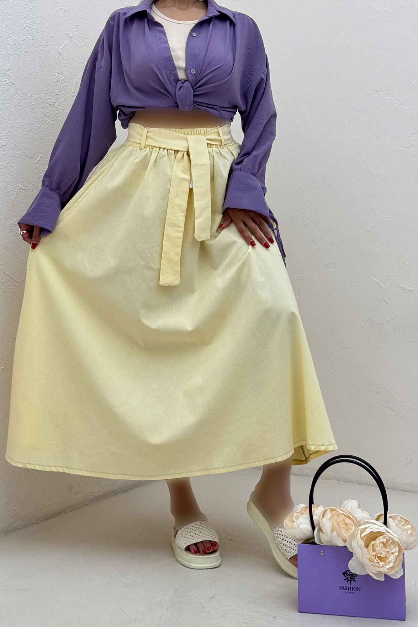 دامن کمربنددار لینن