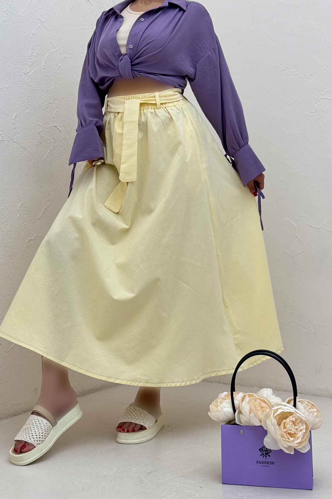 دامن کمربنددار لینن