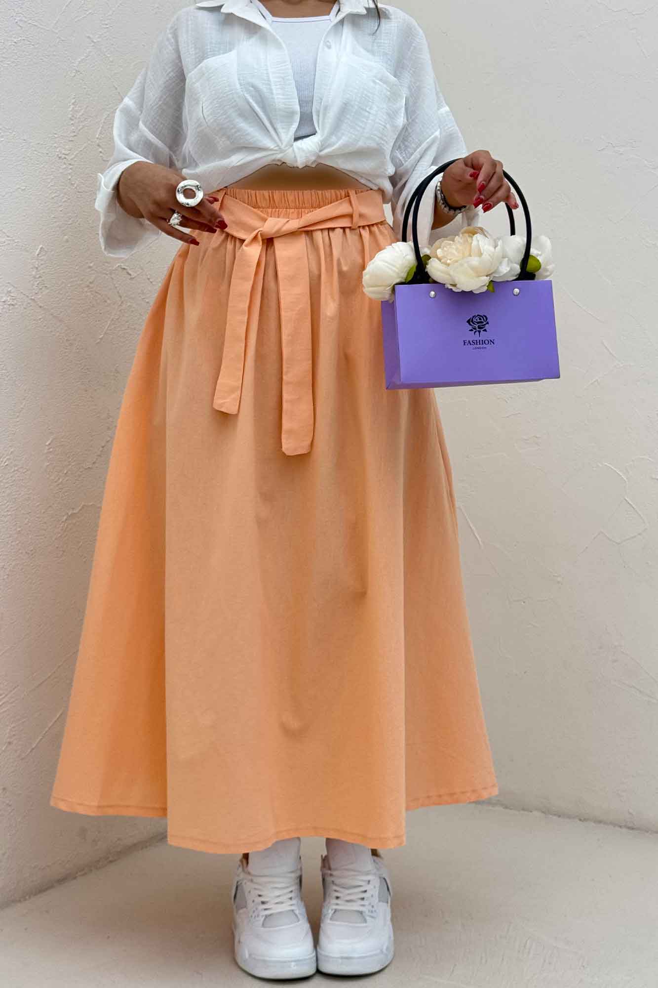 دامن کمربنددار لینن