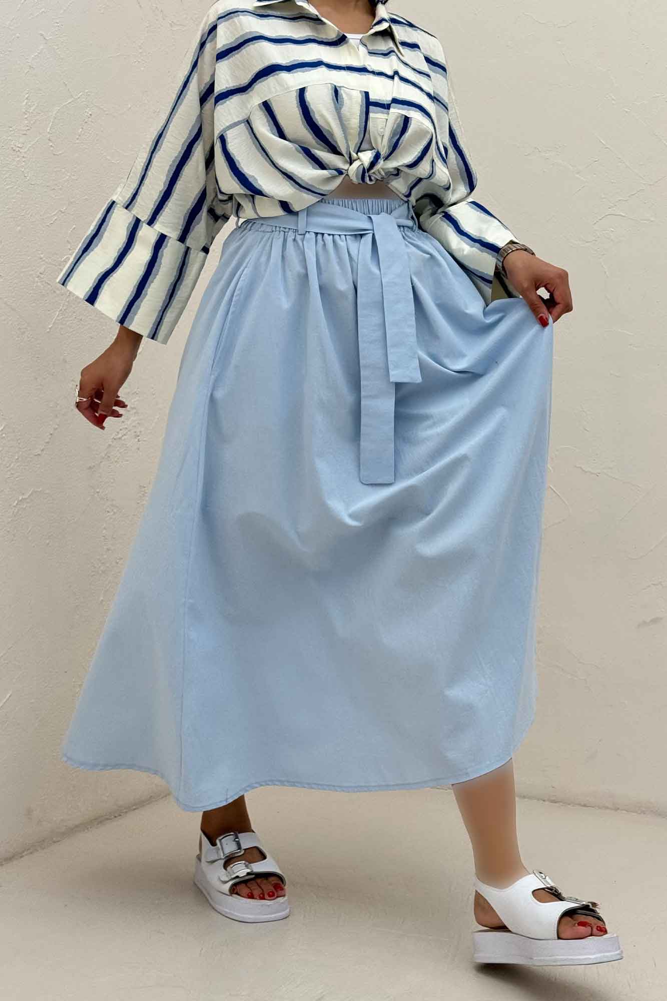 دامن کمربنددار لینن