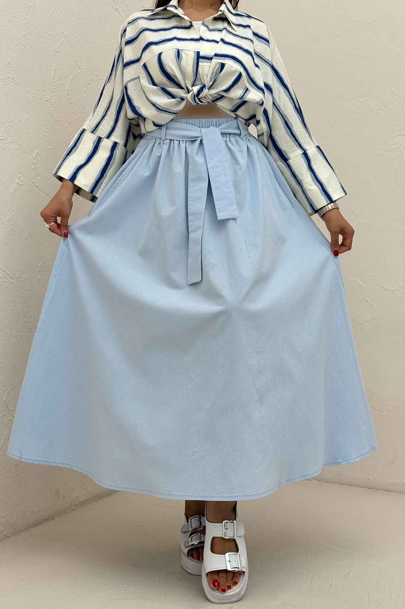 دامن کمربنددار لینن