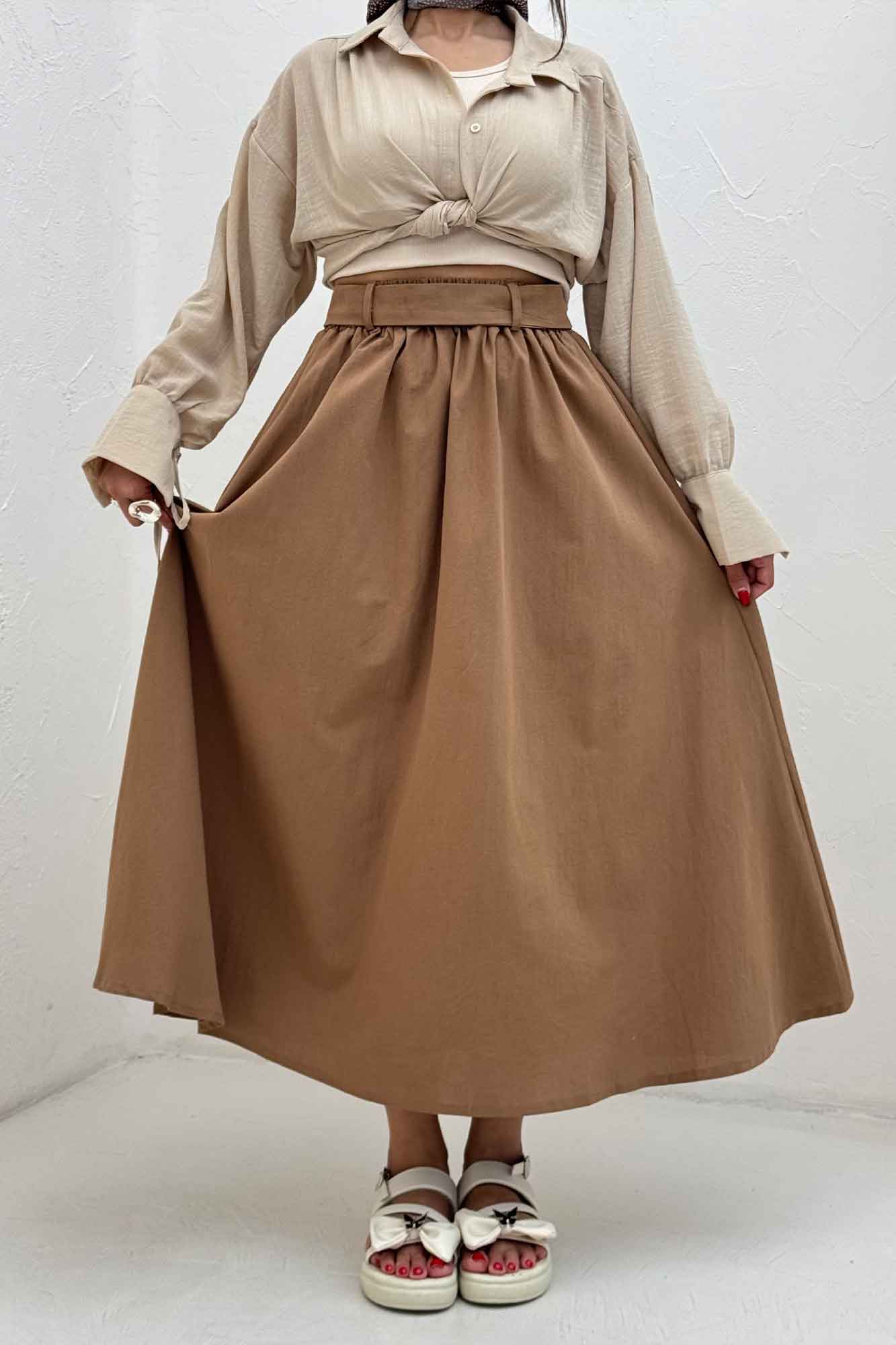 دامن کمربنددار لینن