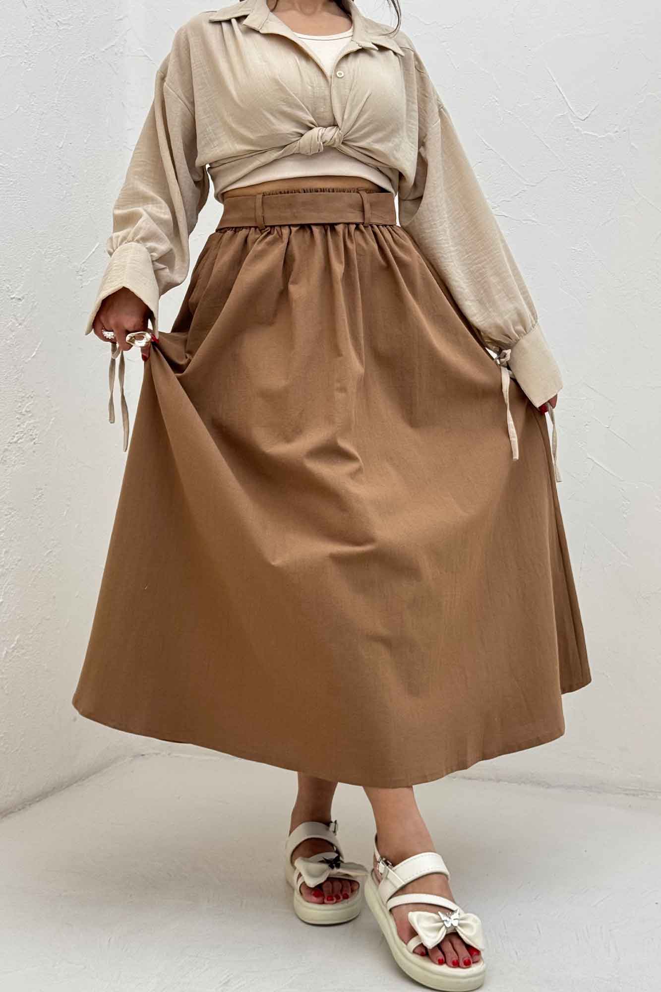 دامن کمربنددار لینن