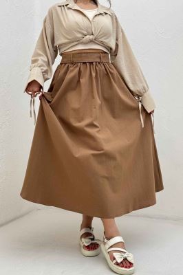 دامن کمربنددار لینن