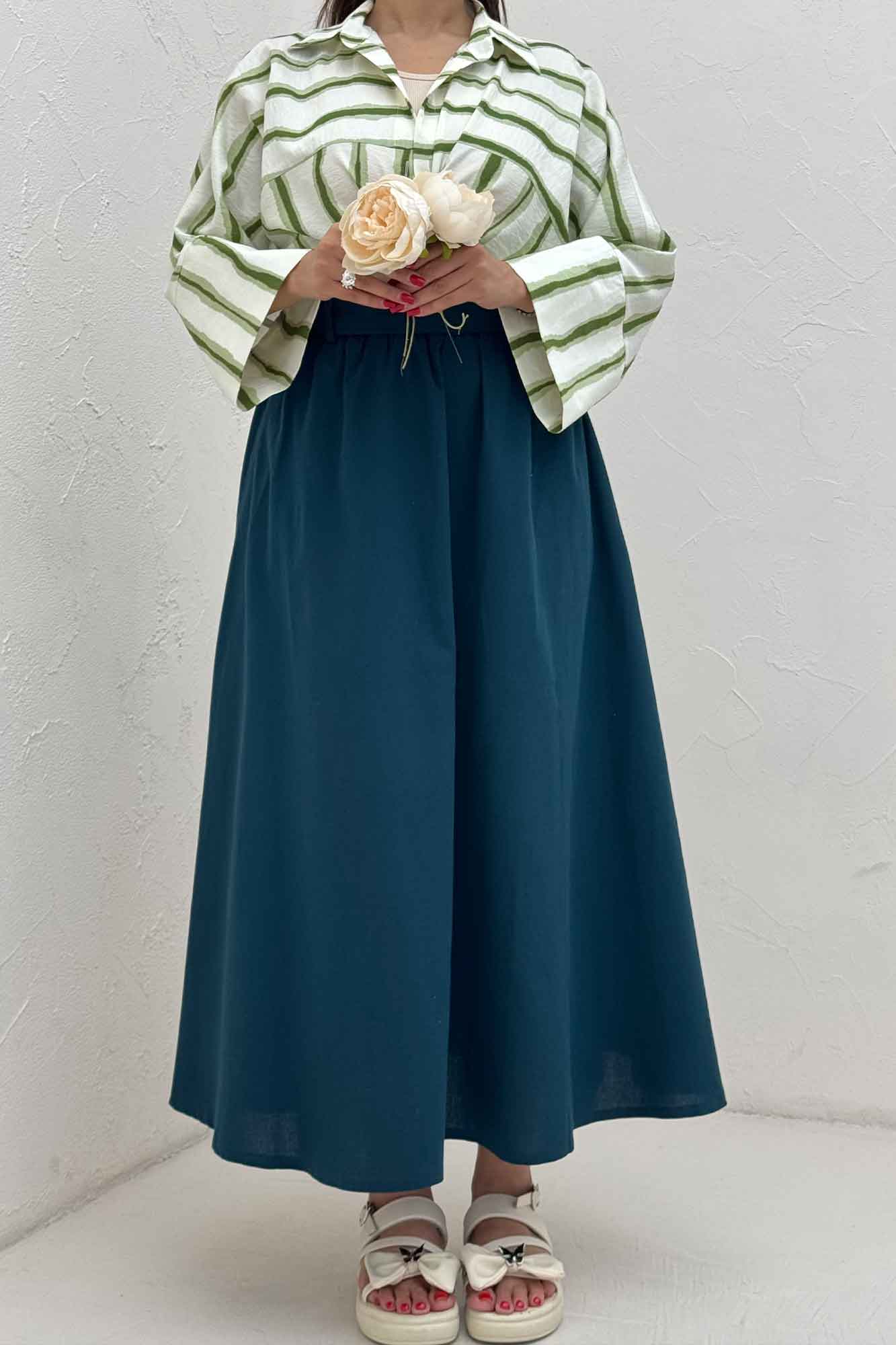 دامن کمربنددار لینن