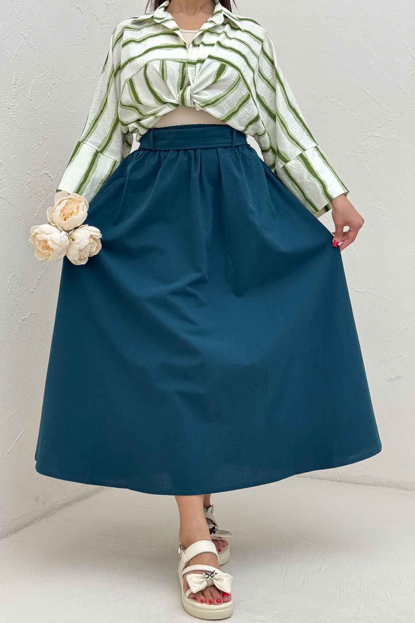 دامن کمربنددار لینن