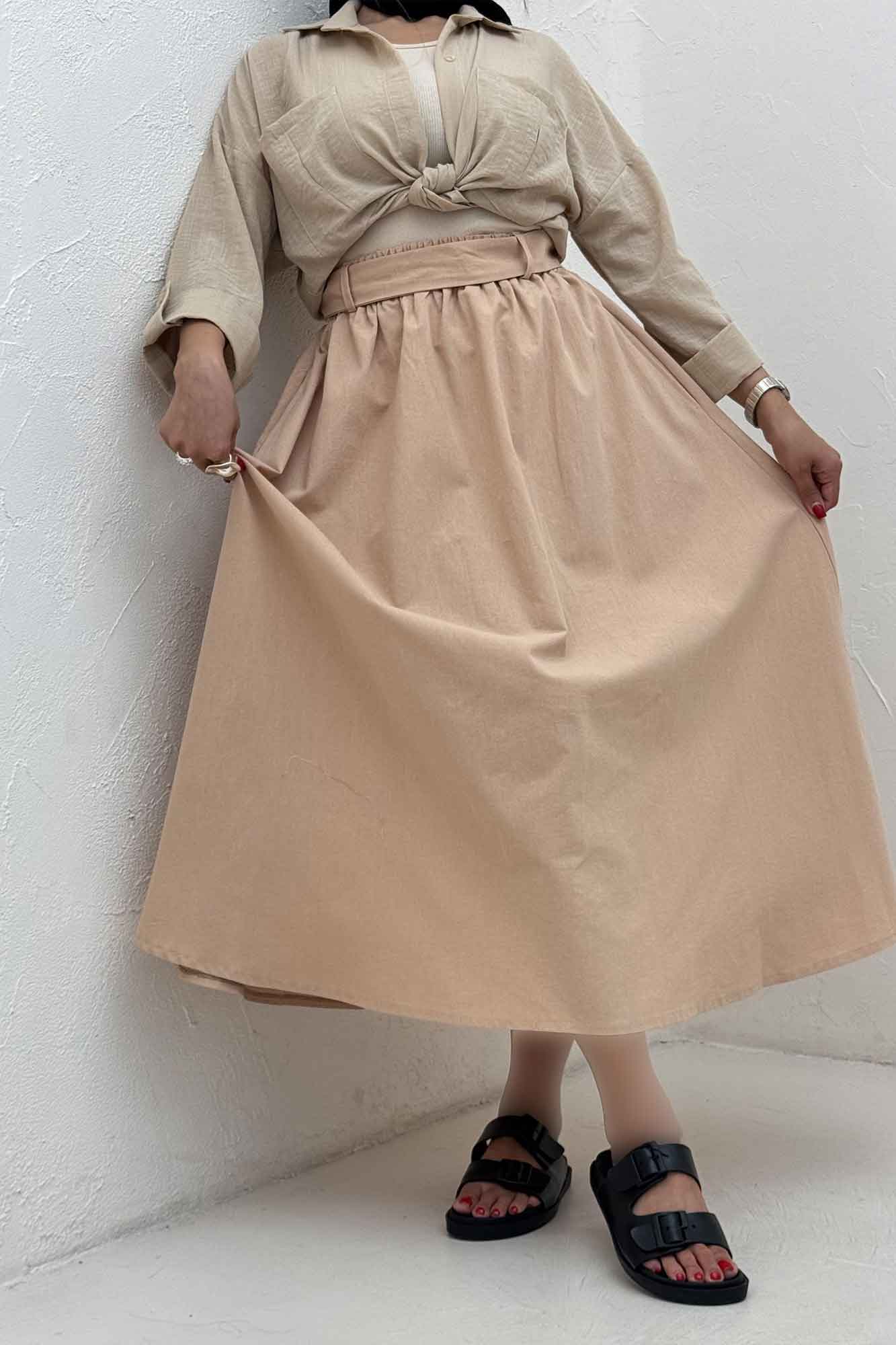 دامن کمربنددار لینن