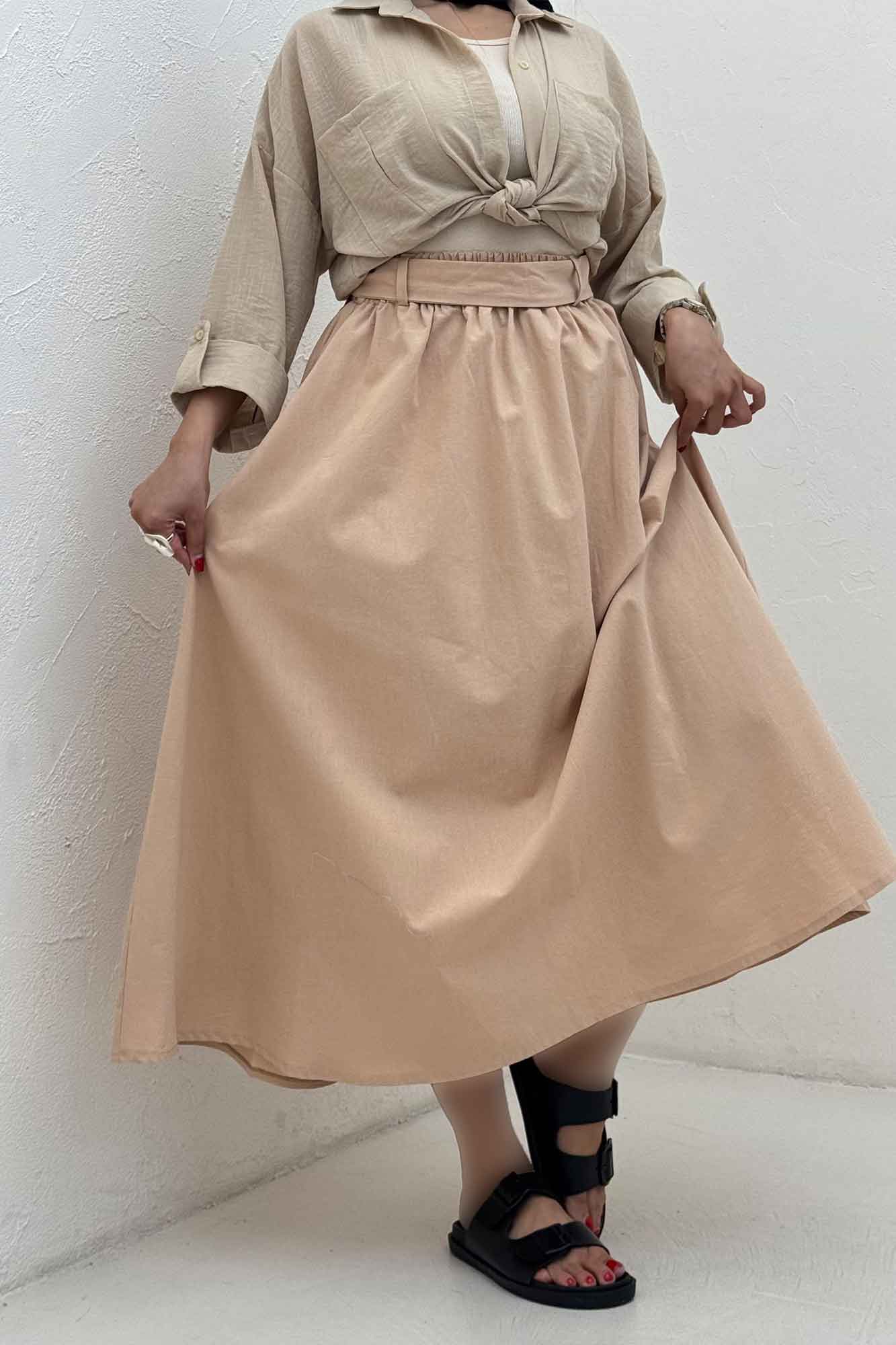 دامن کمربنددار لینن