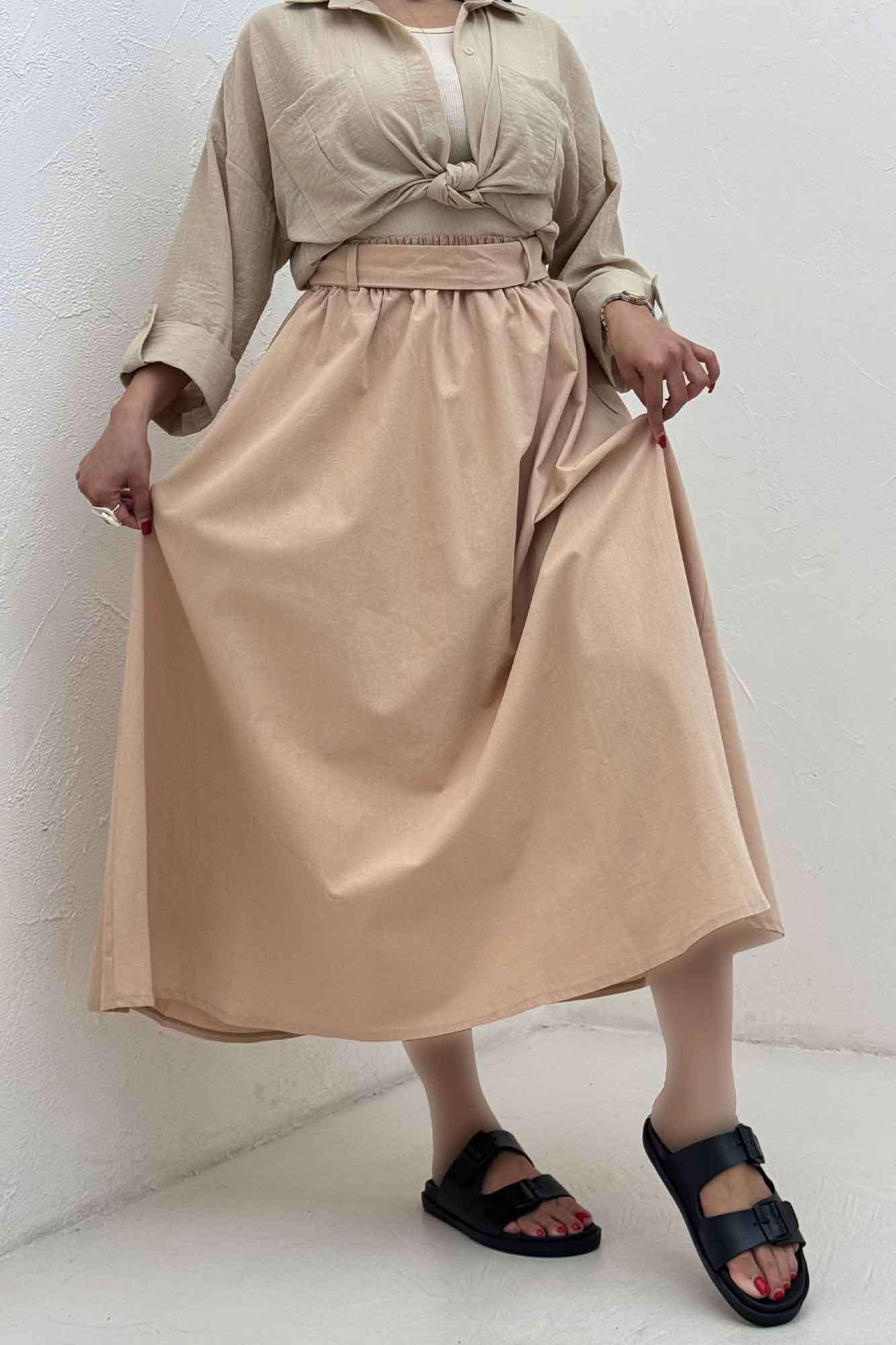 دامن کمربنددار لینن