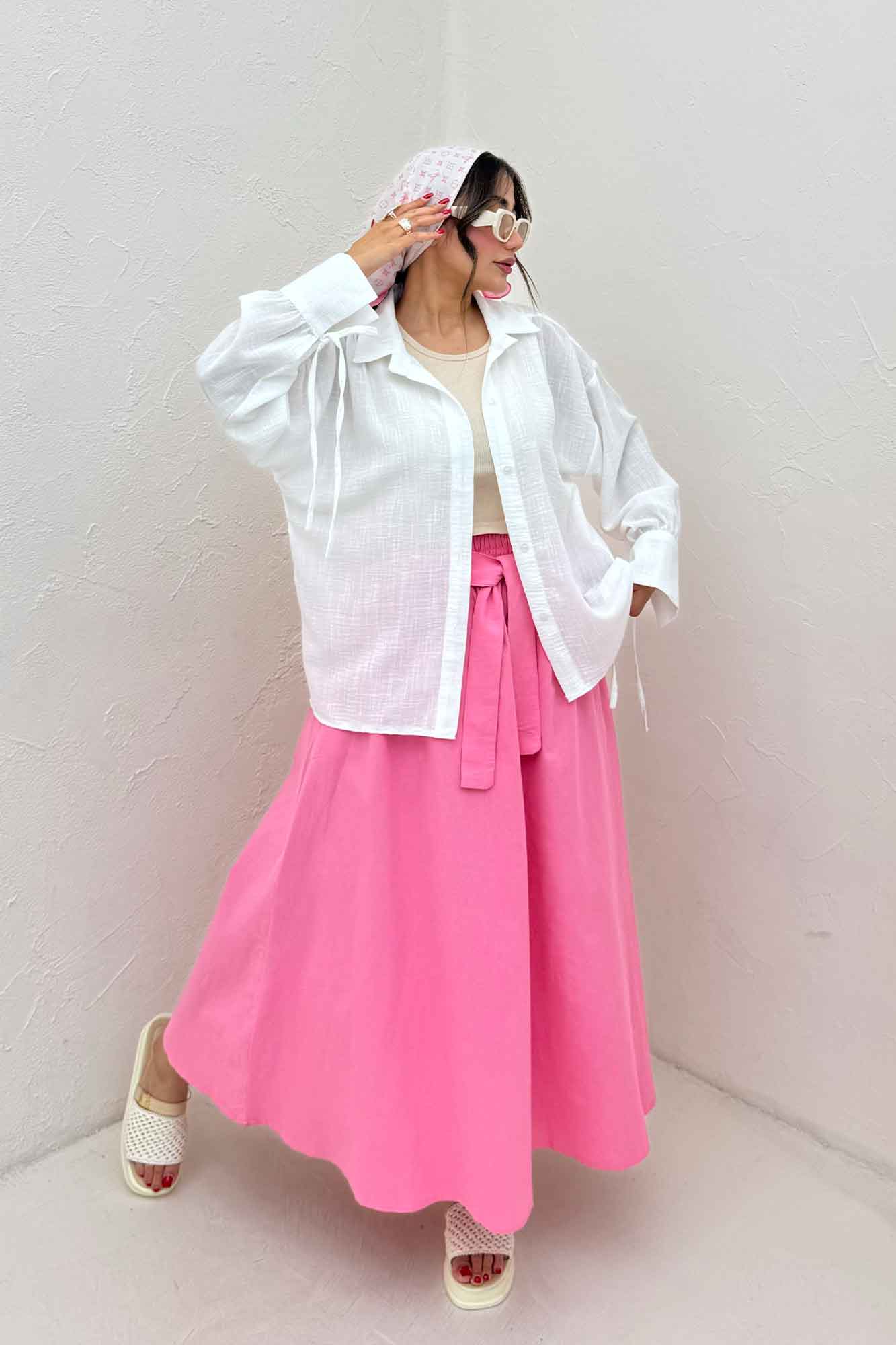 شومیز مانتویی آستین بنددار لینن SND