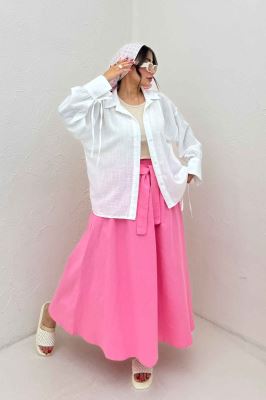 شومیز مانتویی آستین بنددار لینن SND