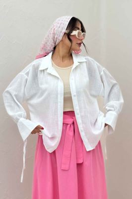 شومیز مانتویی آستین بنددار لینن SND