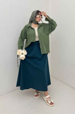 شومیز مانتویی آستین بنددار لینن SND