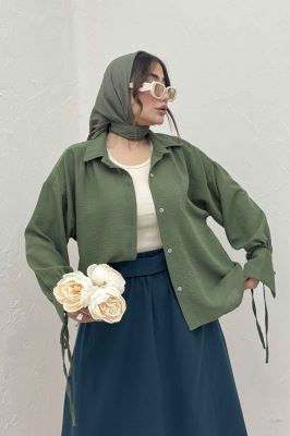 شومیز مانتویی آستین بنددار لینن SND