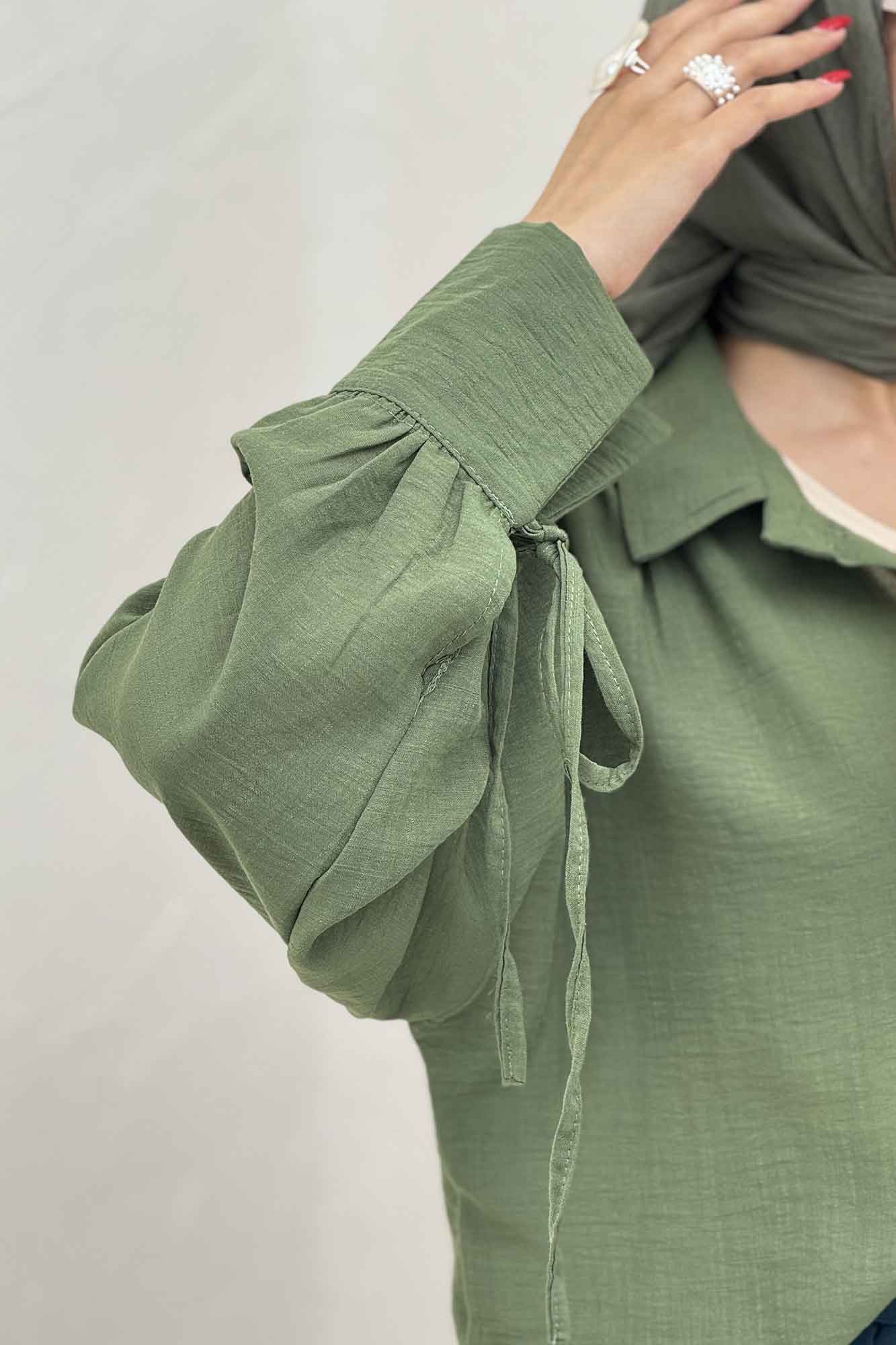 شومیز مانتویی آستین بنددار لینن SND