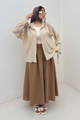 شومیز مانتویی آستین بنددار لینن SND