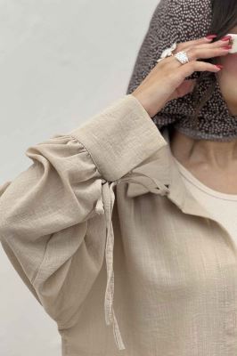 شومیز مانتویی آستین بنددار لینن SND