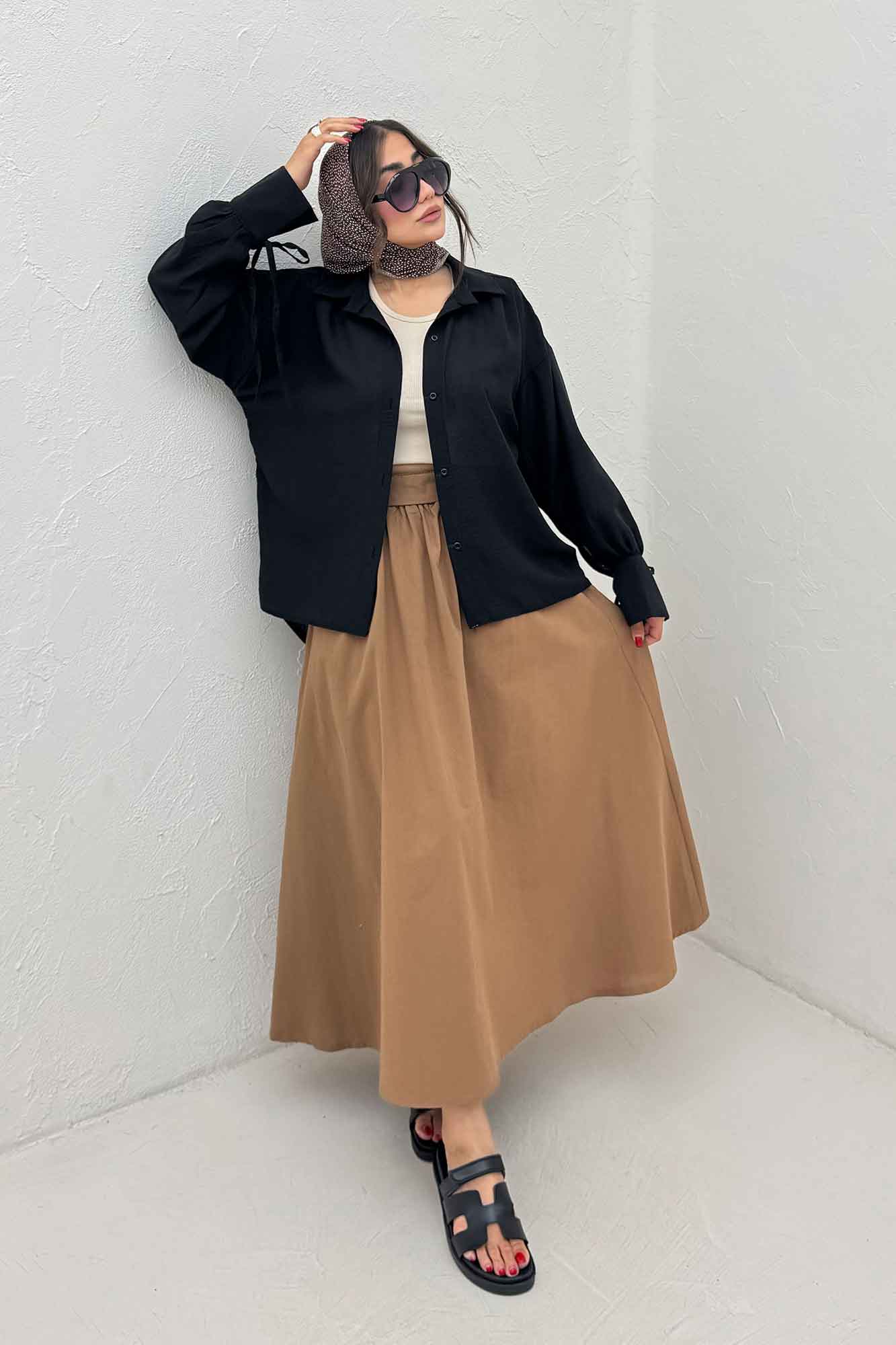 شومیز مانتویی آستین بنددار لینن SND